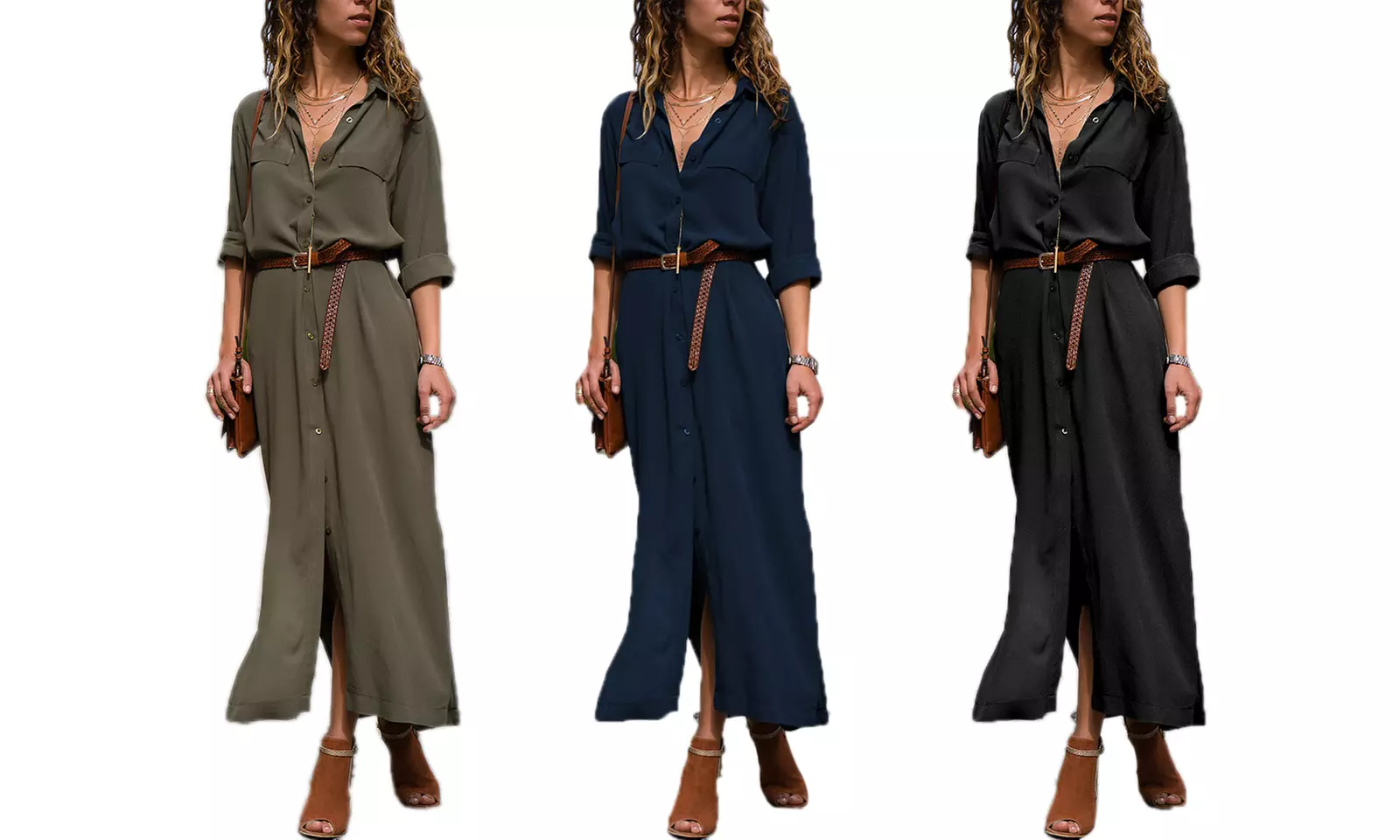 1 ou 2 robes chemise longues avec fausses poches de Fabshopper pour femme - Primary Image