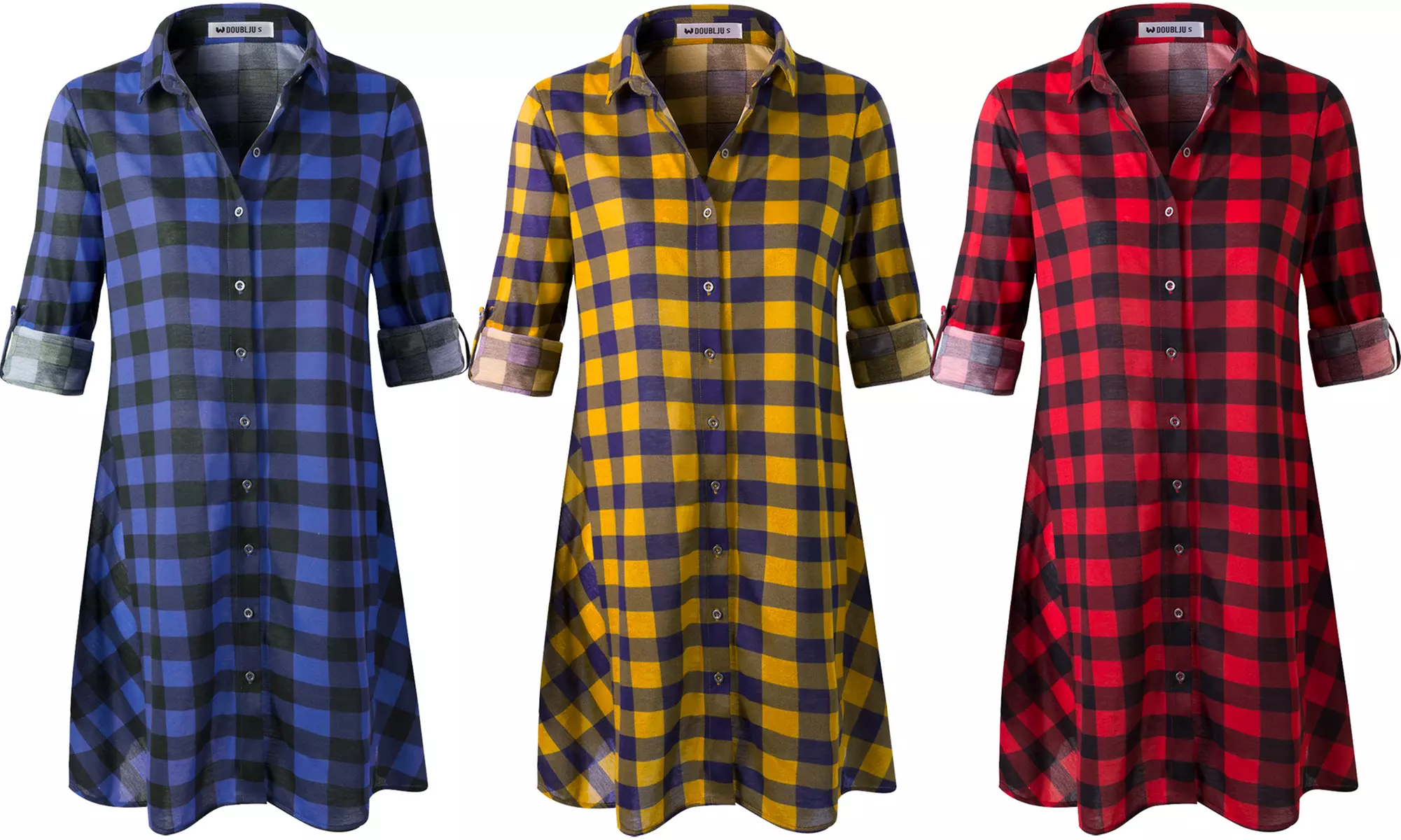 Doublju Women's Handkerchief Hem Plaid Shirt Dress. Plus Sizes Available. - Primary Image