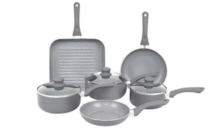 Nine-Piece Grey Marble-Effect Non-Stick Cookware Set