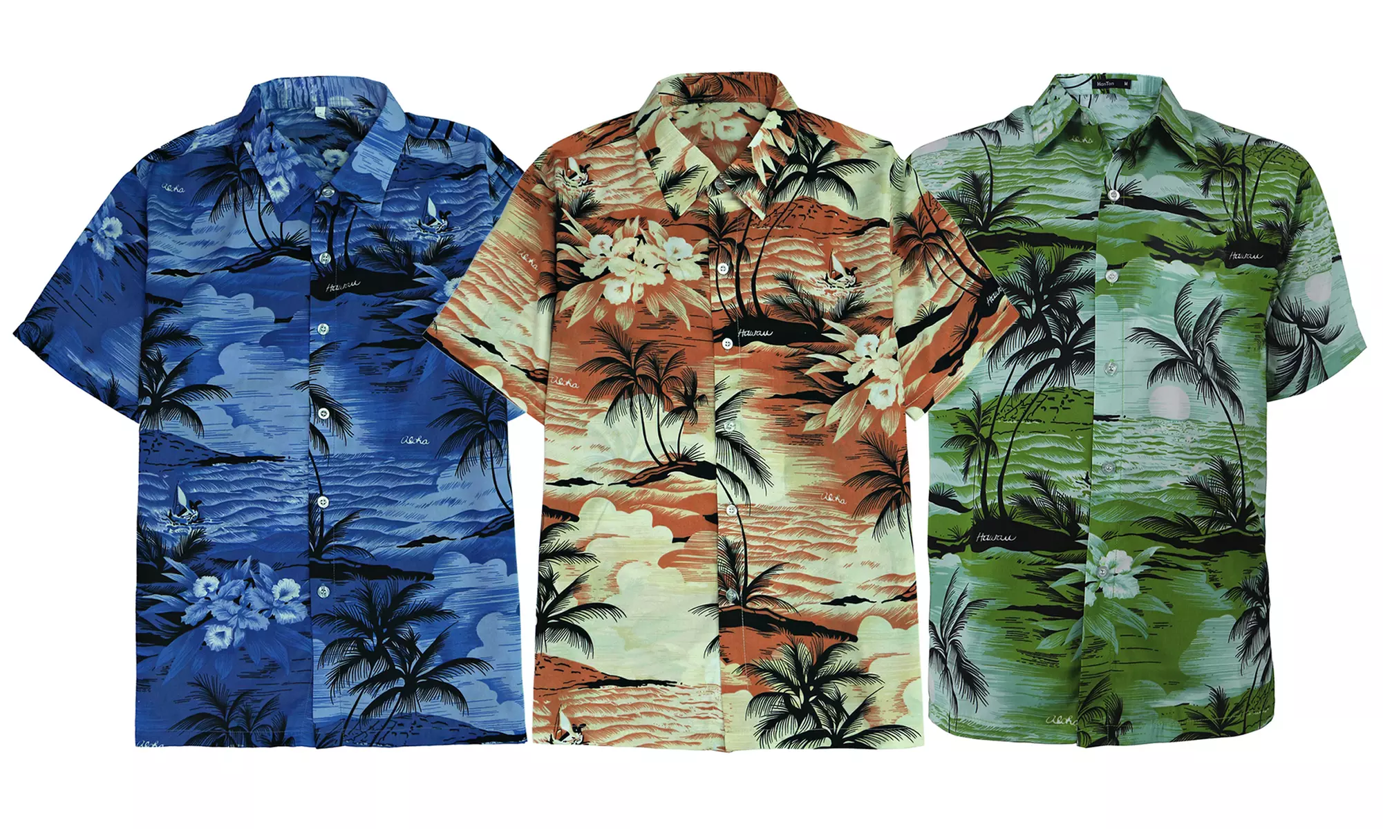 LeeHanTon Men's Palms Print Hawaiian Button Down Shirt (S-4XL) - Primary Image