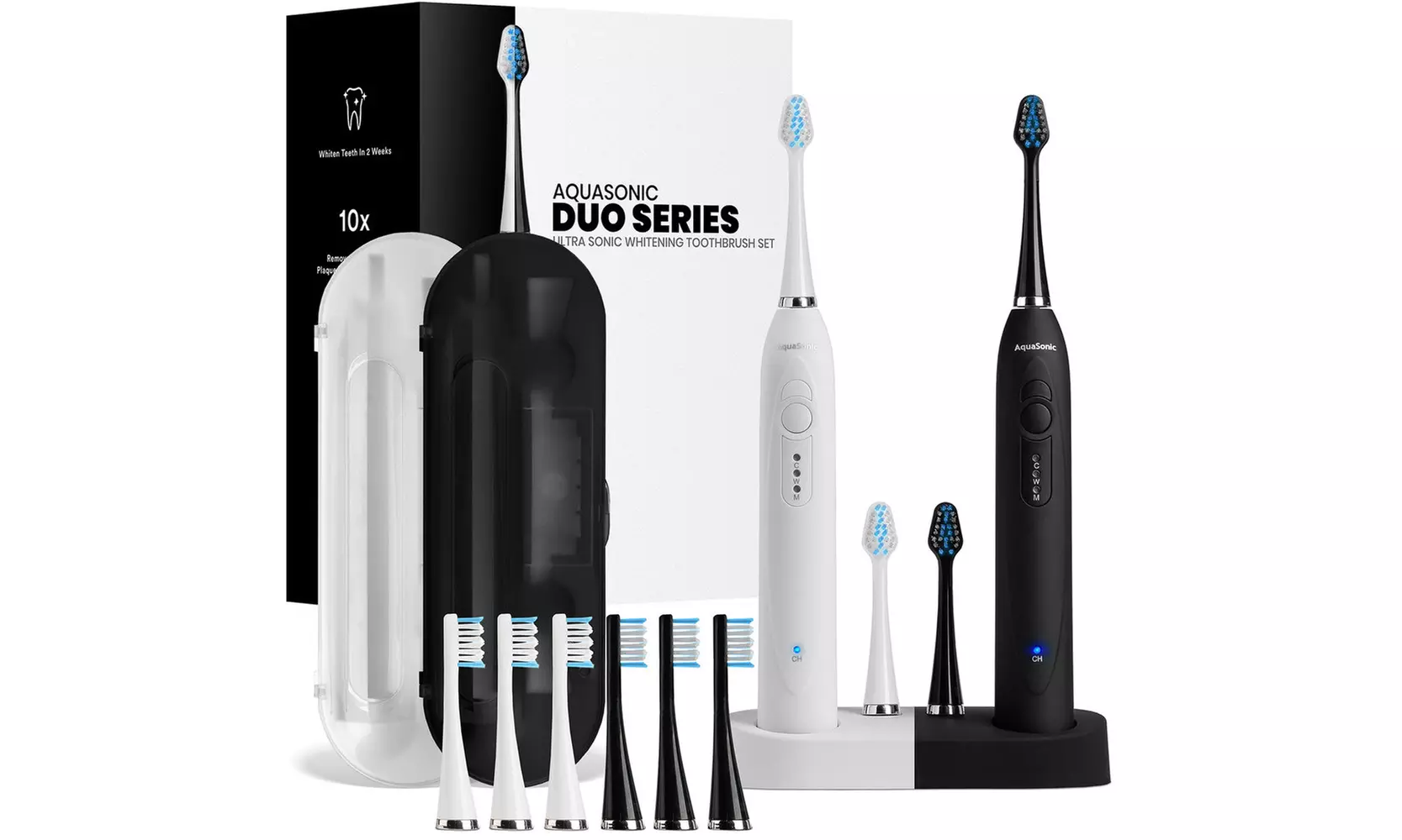 AquaSonic DUO Dual Ultrasonic Toothbrushes with 10 Brush Heads and 2 Travel Cases - Primary Image