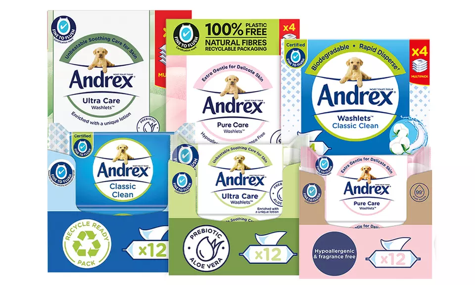 Andrex Washlets Confident Clean Biodegradable & Flushable Toilet Wipes