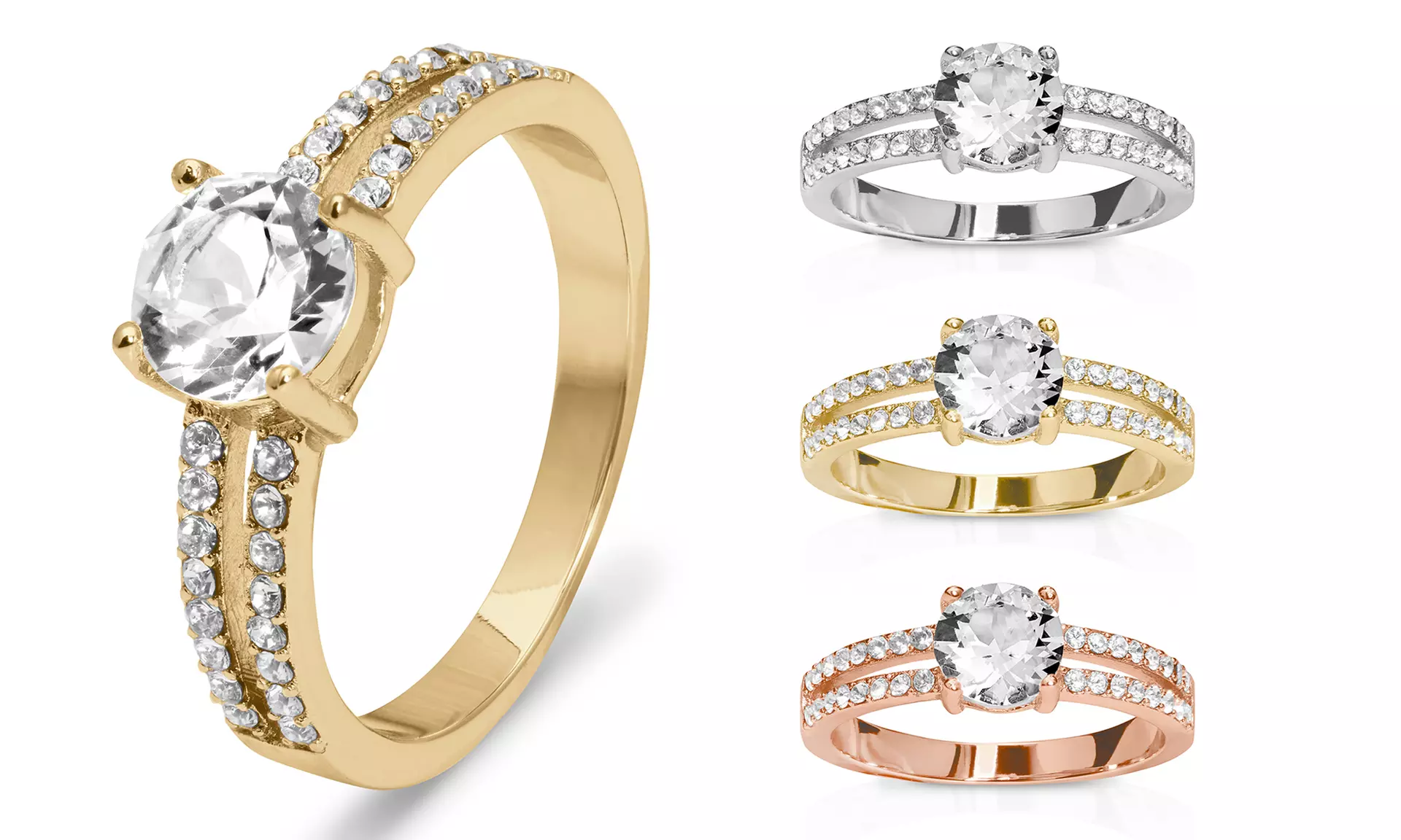 Bague solitaire double anneau de la marque OMG Jewel, ornée de cristaux Swarovski® - Primary Image