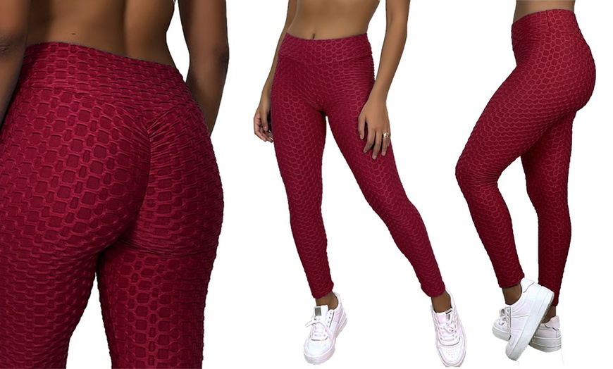 Image 12: Ruched Back Push Up Honeycomb Textured Leggings