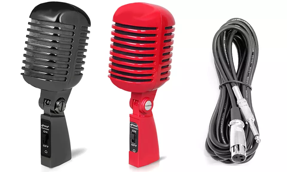 Pyle Vintage-Style Dynamic Vocal Microphone with 16' XLR Cable - Primary Image