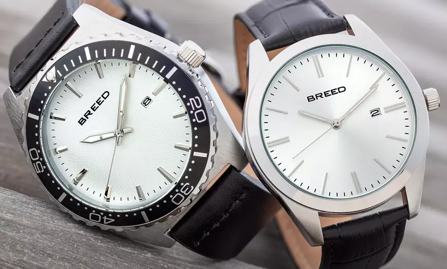Image 1: Horloges met datum en leren band