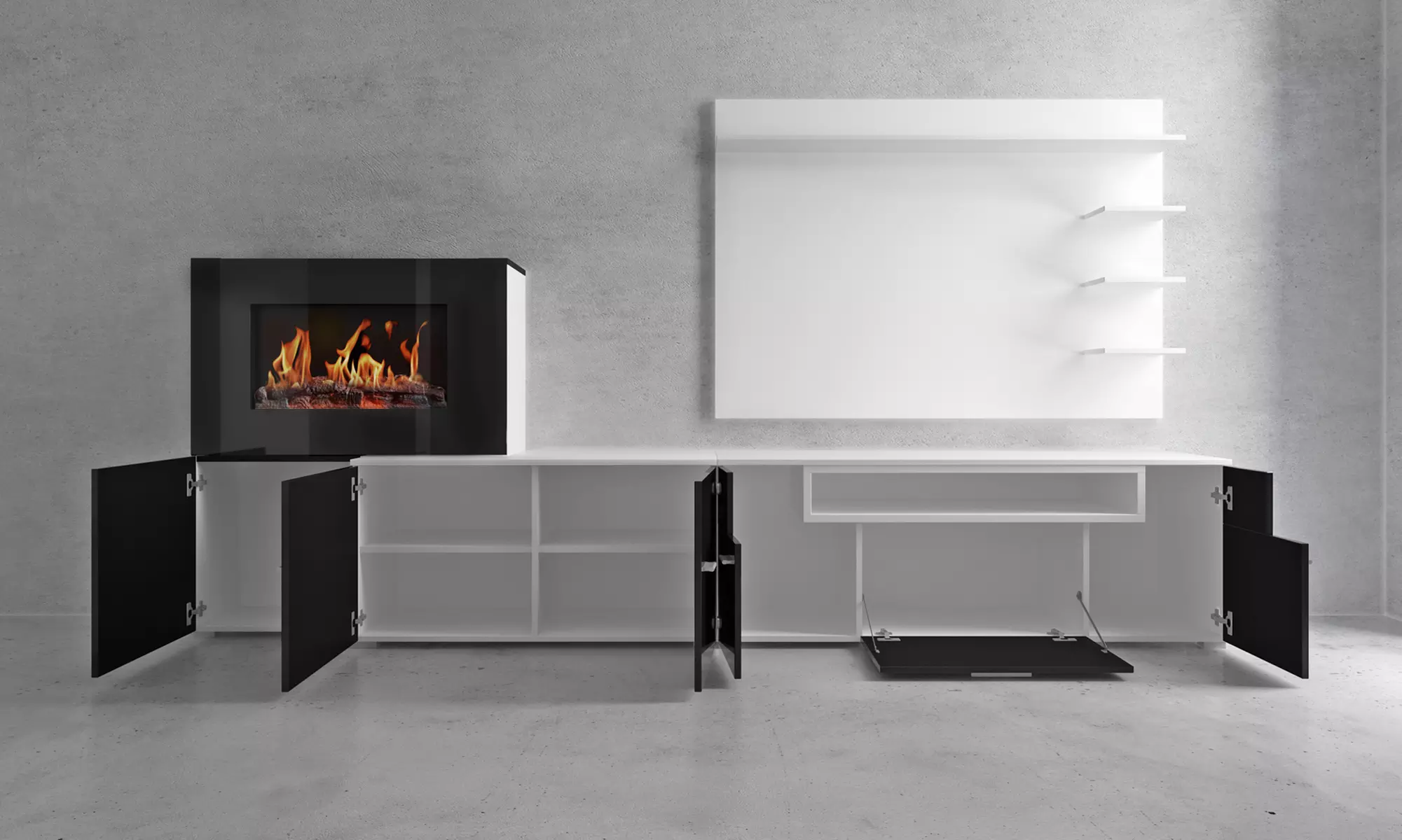 Mueble de salón con chimenea eléctrica