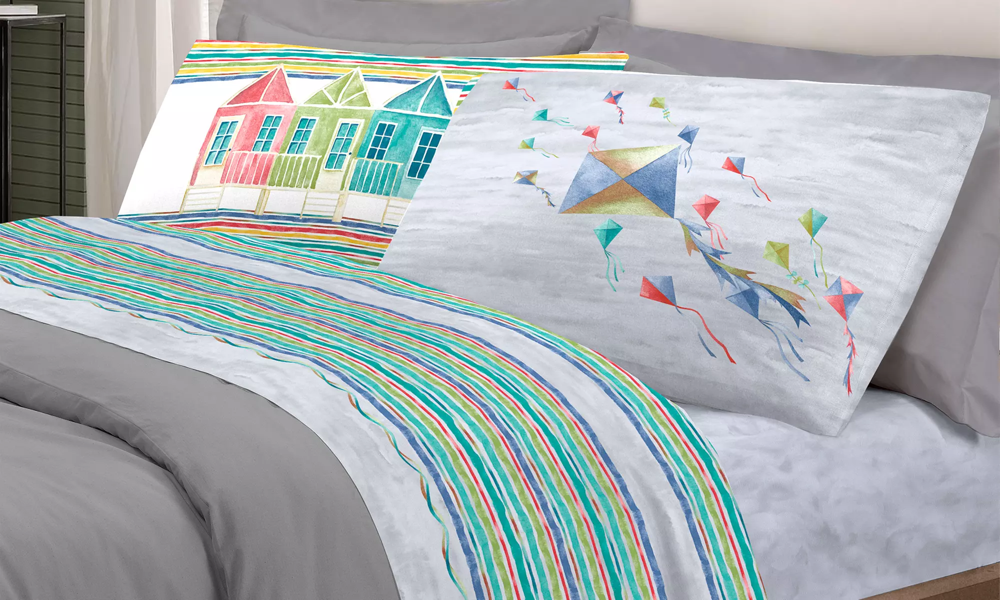 Completo Lenzuola con Fantasia Aquiloni Co.Ingros.Tex