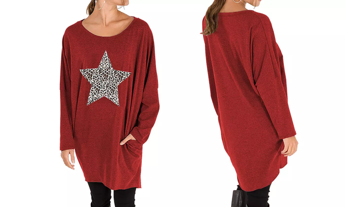 Leopard Motif Print Oversized Top