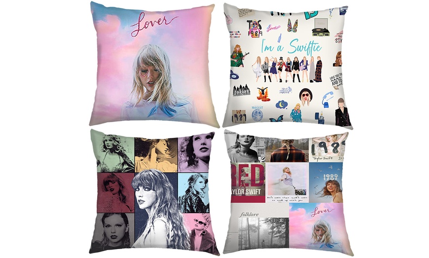 Image 1: 4 Piece Taylor Swift Themed Throw Pillow Cushion Covers