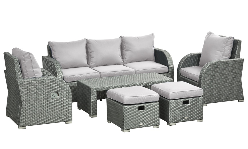 Image 2: Outsunny Seven-Seater Rattan-Effect Recliner Furniture Set