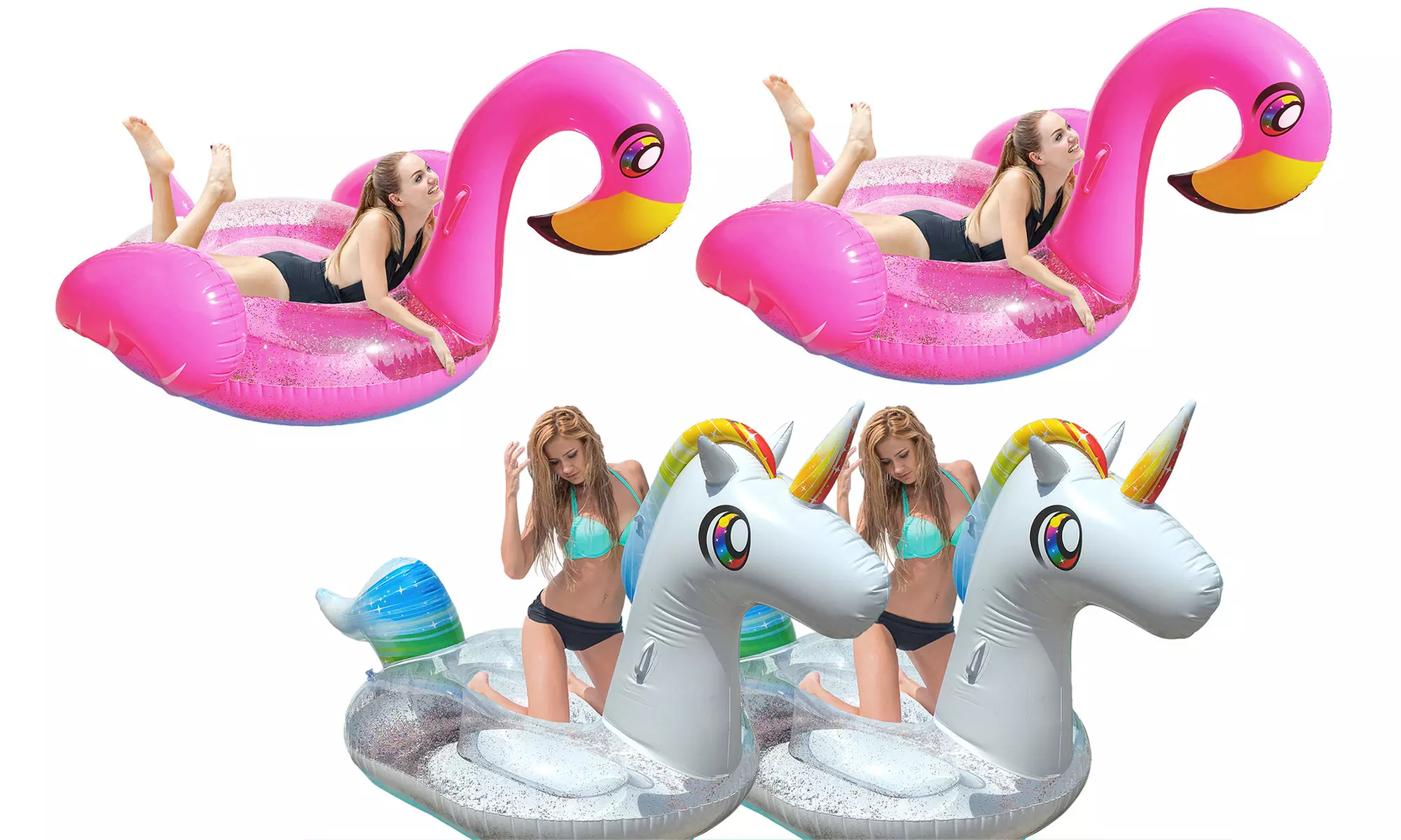 1, 2 ou 4 bouées géantes scintillantes en forme de licorne ou flamant rose de 250 cm de diamètre - Image 6
