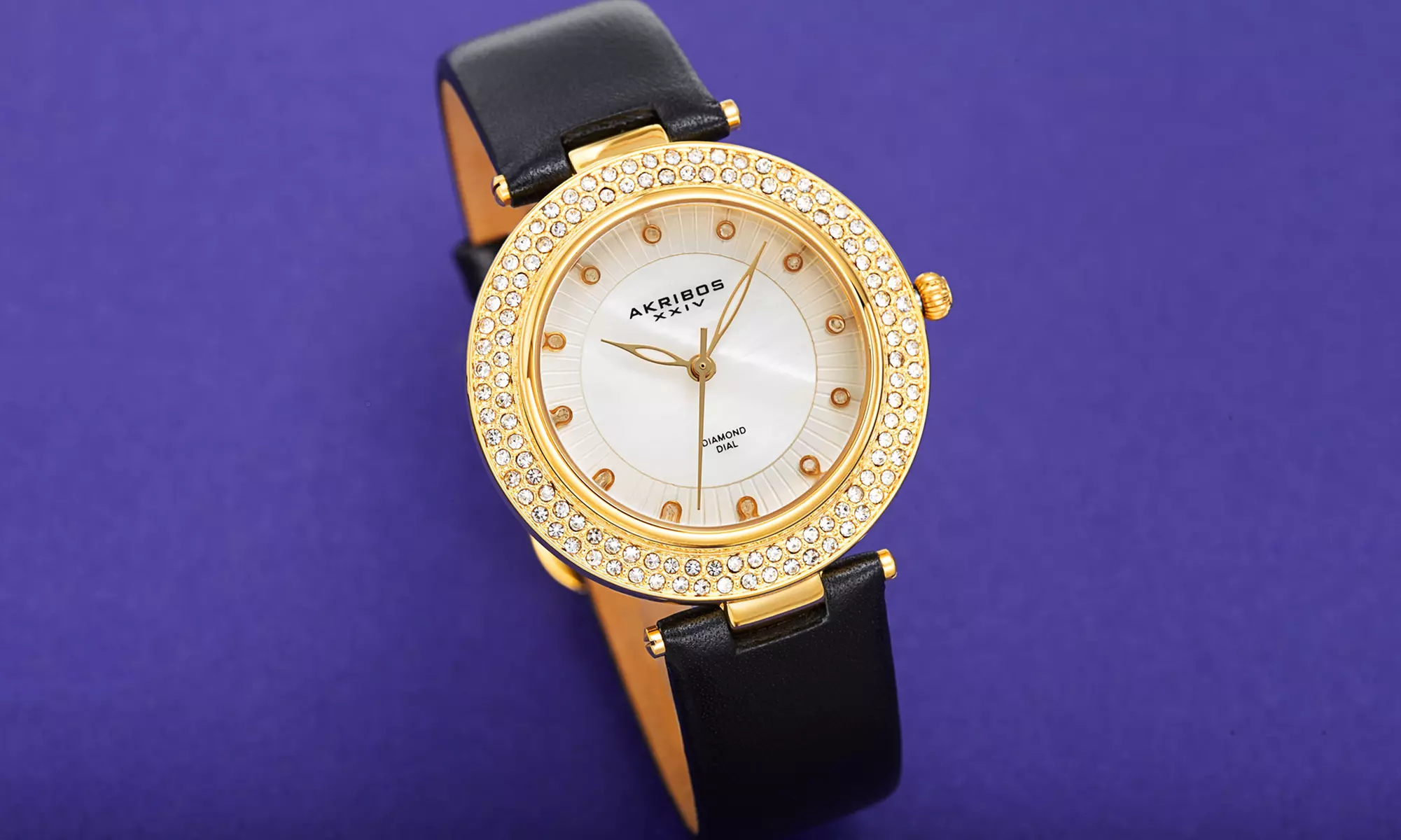 Akribos XXIV Women's Diamond Dial & Crystal Bezel Genuine Leather Watch - Primary Image