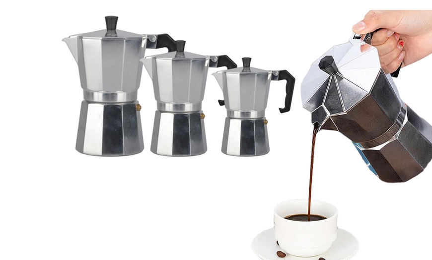 Image 2: Stovetop Espresso Coffee Maker 1/3/6 Cups Moka Latte Stainless Pot