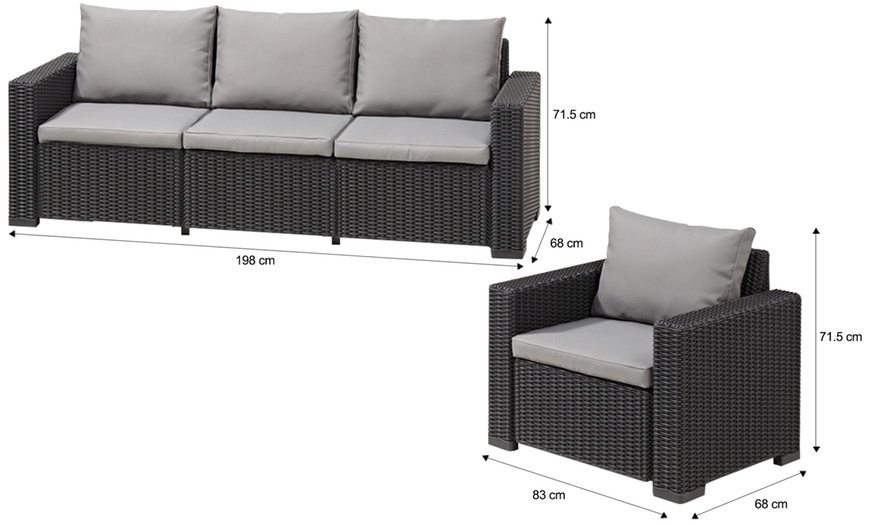 Image 5: Keter California Rattan-Effect Sofa Lounger and Two Chairs Set