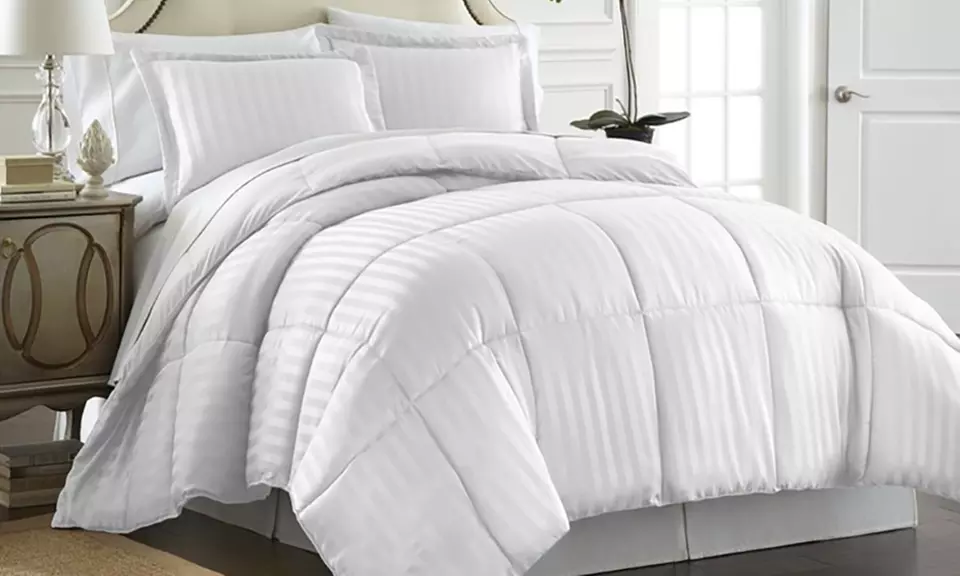 Hotel 5th Ave Reversible Satin Stripe Down Alternative Queen Size Comforter Set (3-Piece) - Primary Image