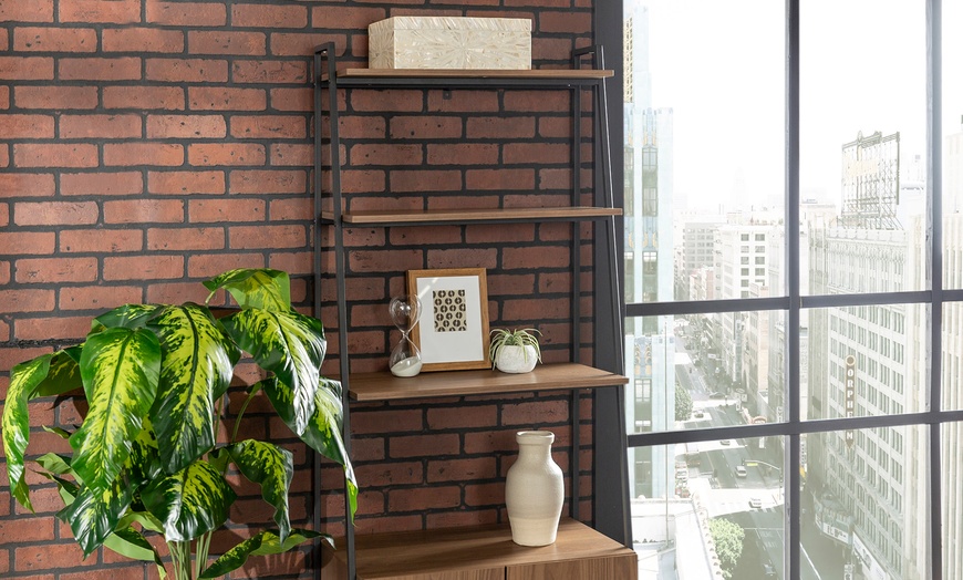 Image 2: Ladder-Style Bookshelf with Cabinet