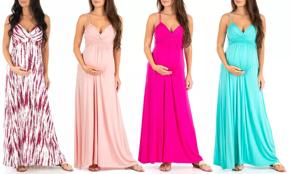Women's Maternity Cami-Strap Ruched Maxi Dress. Multiple Styles Available. - Primary Image