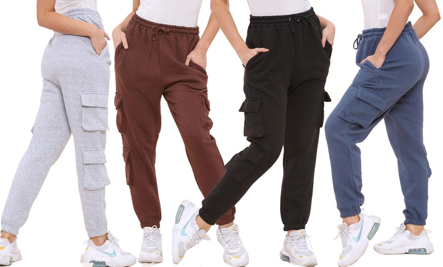 Image 1: Women's Fleece-Lined Cargo Pocket Jogging Bottoms