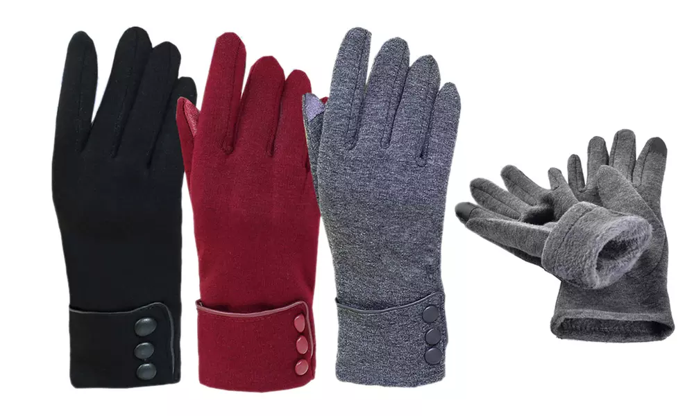 Damen-Handschuhe mit Touchscreen-Funktion und dekorativen Knöpfen