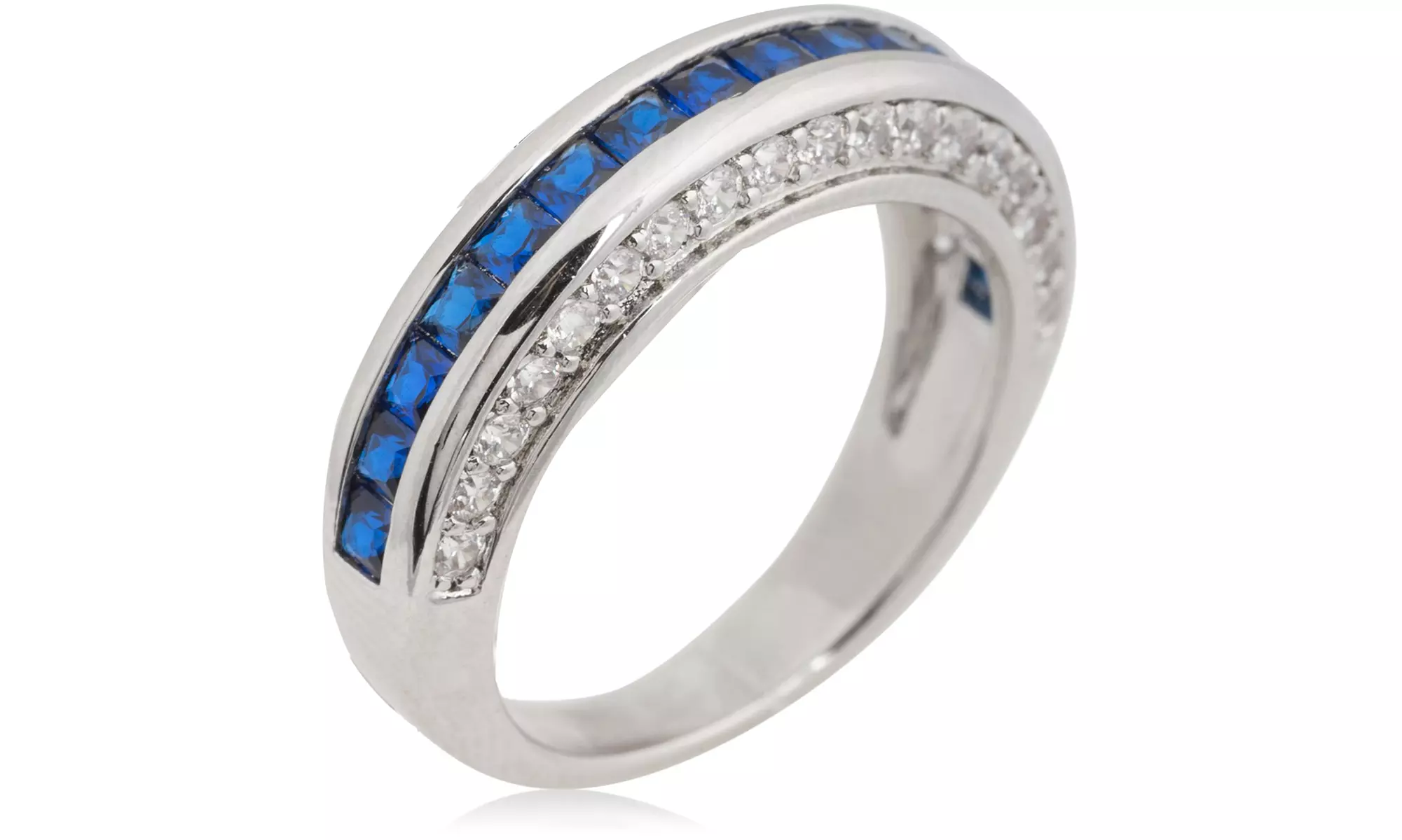 Anello Destiny in ottone placcato oro con pietre zaffiri sintetici