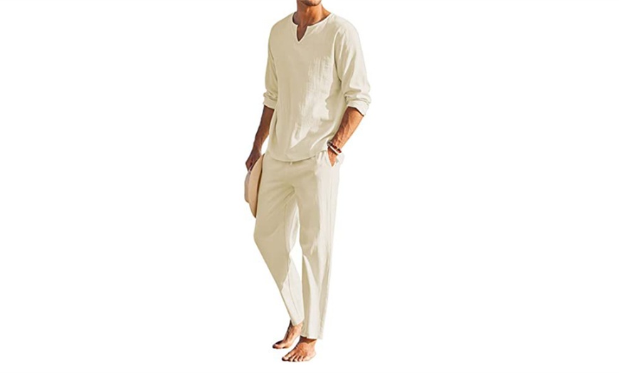 Image 5: Men's Two-Piece Long Sleeve Cotton Shirt and Casual Trousers