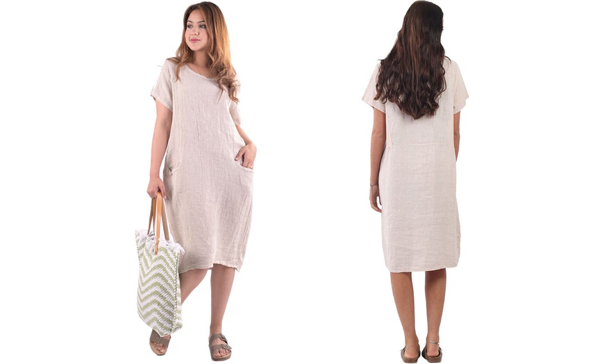 Image 9: Women's Plain Cotton Midi Dress with Pockets