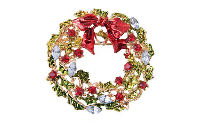 Image 3: Christmas Brooch Pin with Rhinestone Crystal