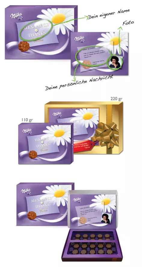 Individuelle I Love Milka oder Milka Thanks Box mit Pralinen aus zarter Schokolade und persönlicher Botschaft ab 9,95 € - Second Medium