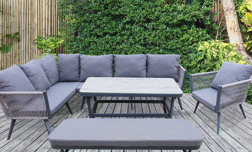 Image 2: Modern Grey String Weave Nine-Seater Patio Set