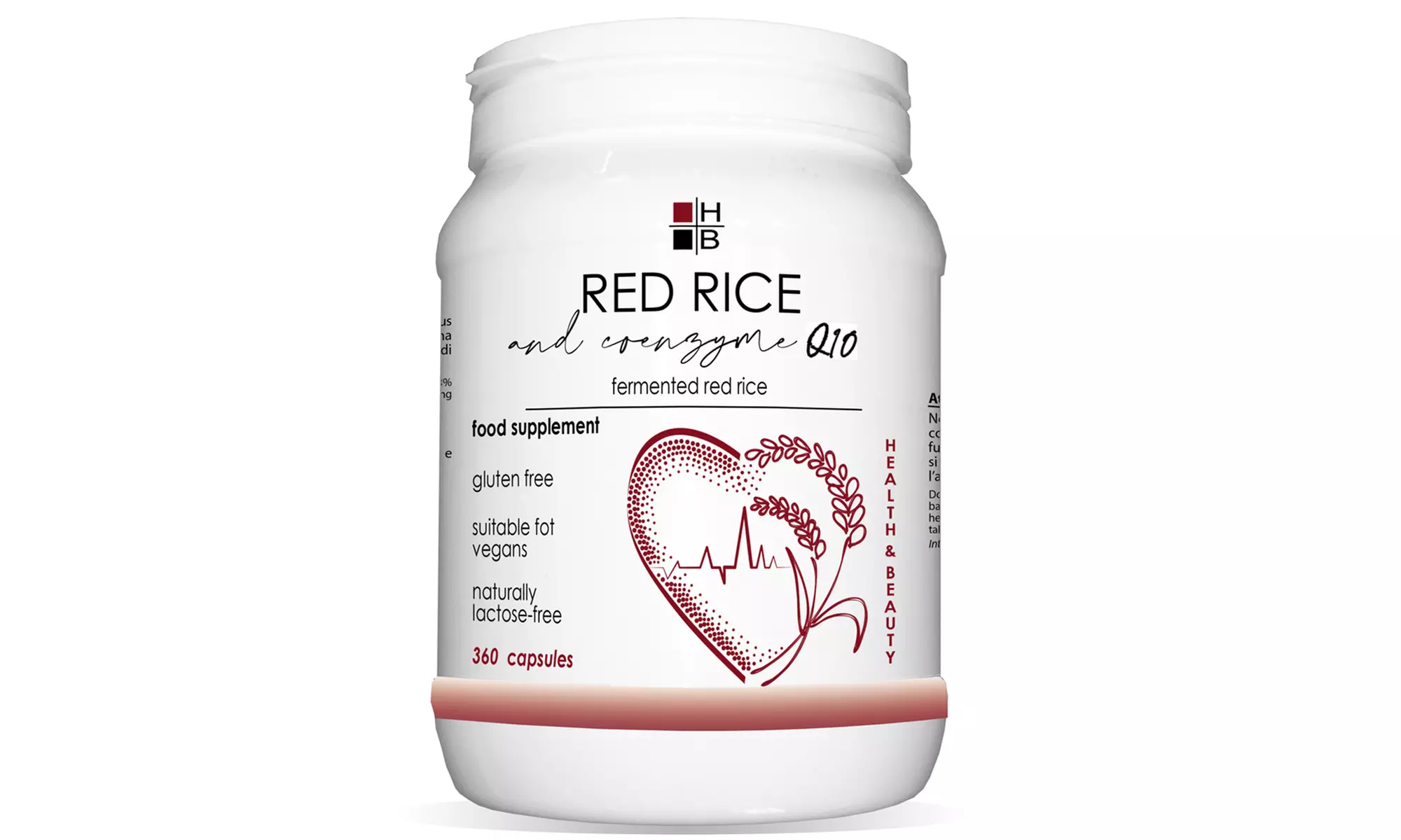 60, 120 o 360 capsule H|B Health and Beauty a base di riso rosso e Q10