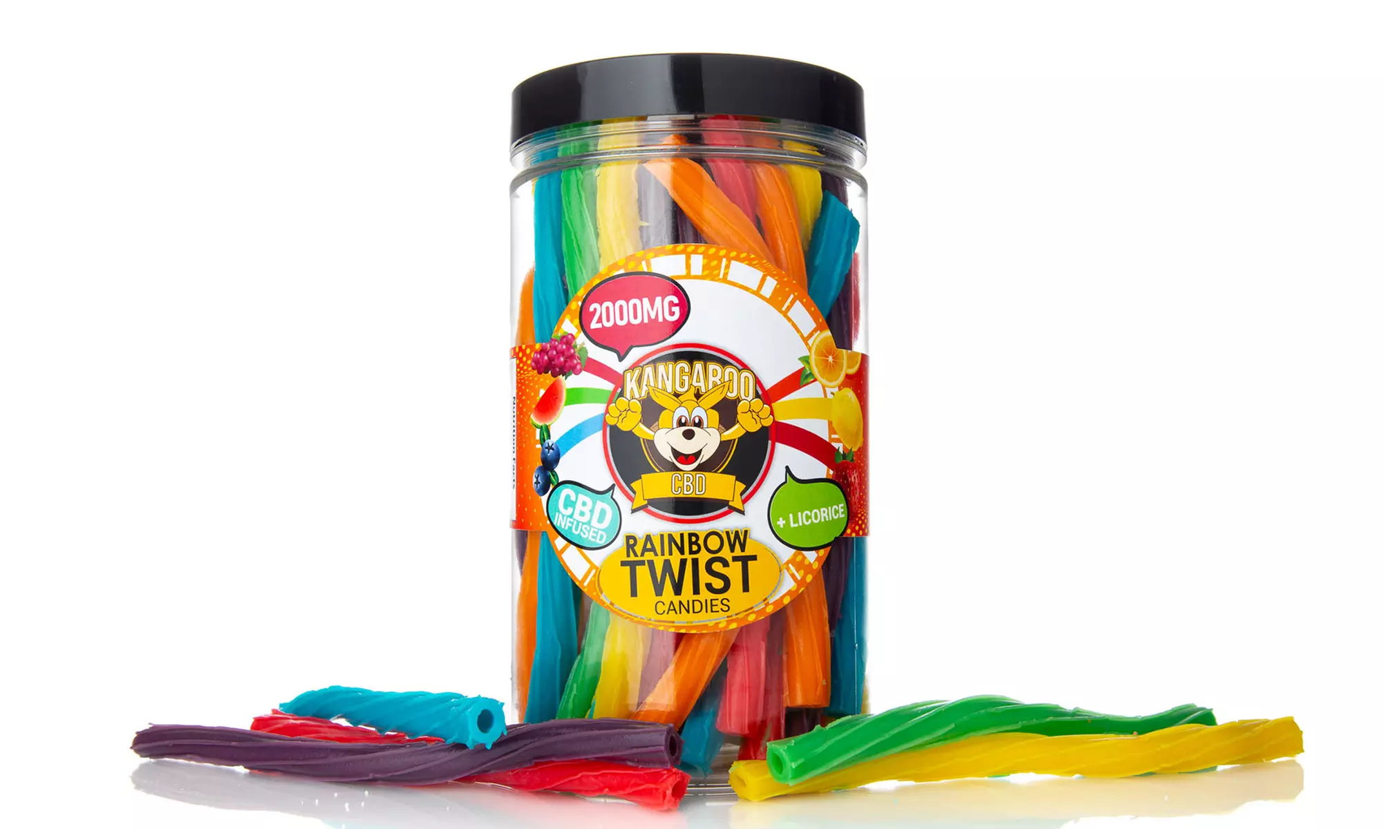 Kangaroo CBD Rainbow Twist Fruit Flavored Gummy Candy (250mg-2000mg) - Second Medium