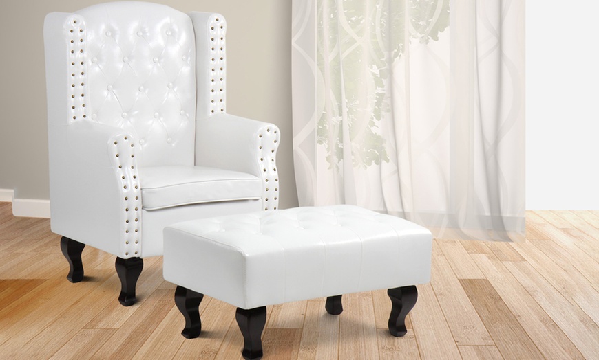 Image 22: Faux Leather Armchair and Footstool 