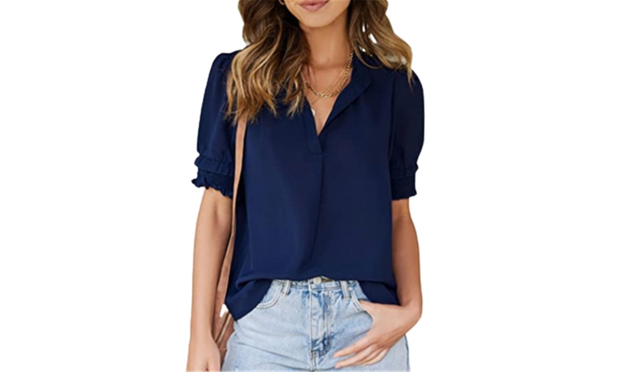 Image 8: Women's Puff-Sleeve V-Neck Top