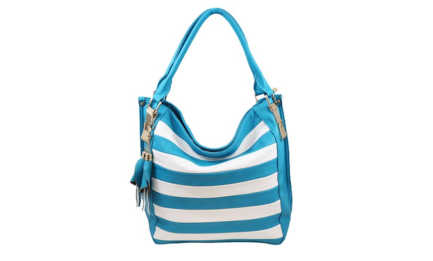 Image 7: Leather-Look Striped Hobo Handbag