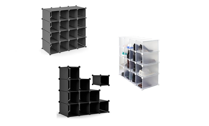 Image 3: 16-Pair Interlocking Shoe Rack