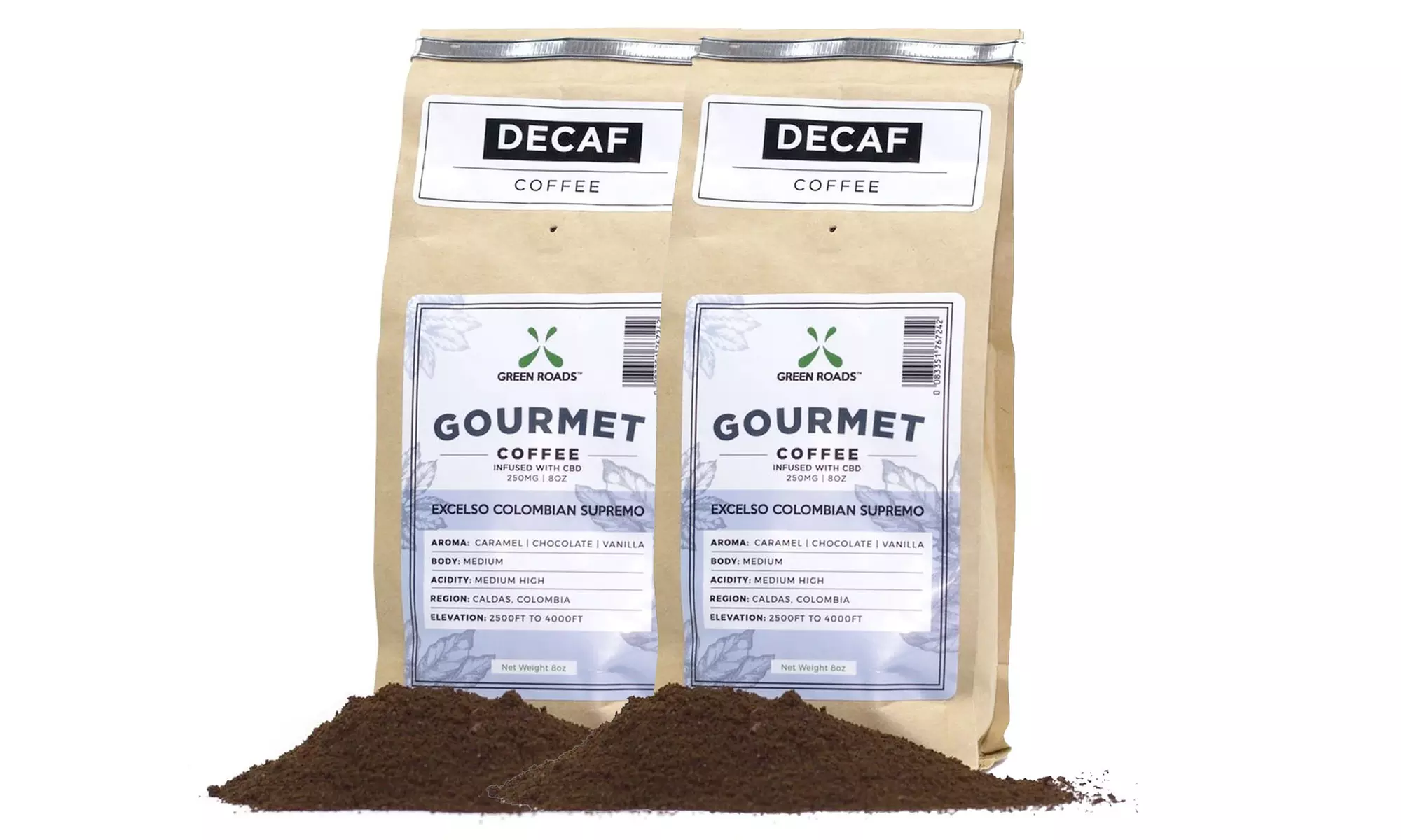 CBD Gourmet Decaf Coffee Grounds from Green Roads (250mg, 1- or 2-Pack) - Primary Image