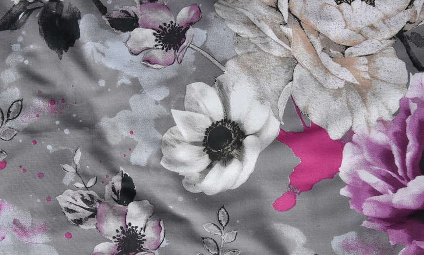 Image 6: Reversible Polycotton Inky Floral Duvet Set with Pillowcase