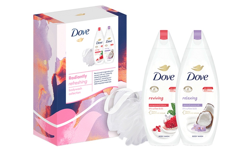 Image 1: Up to Four Dove Radiantly Refreshing Body Wash Collection Sets