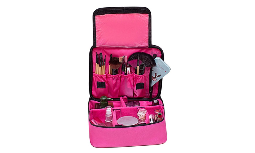 Image 9: Oxford Cosmetic Makeup Case Storage Handle Organizer Travel Kit Brush Bag Set