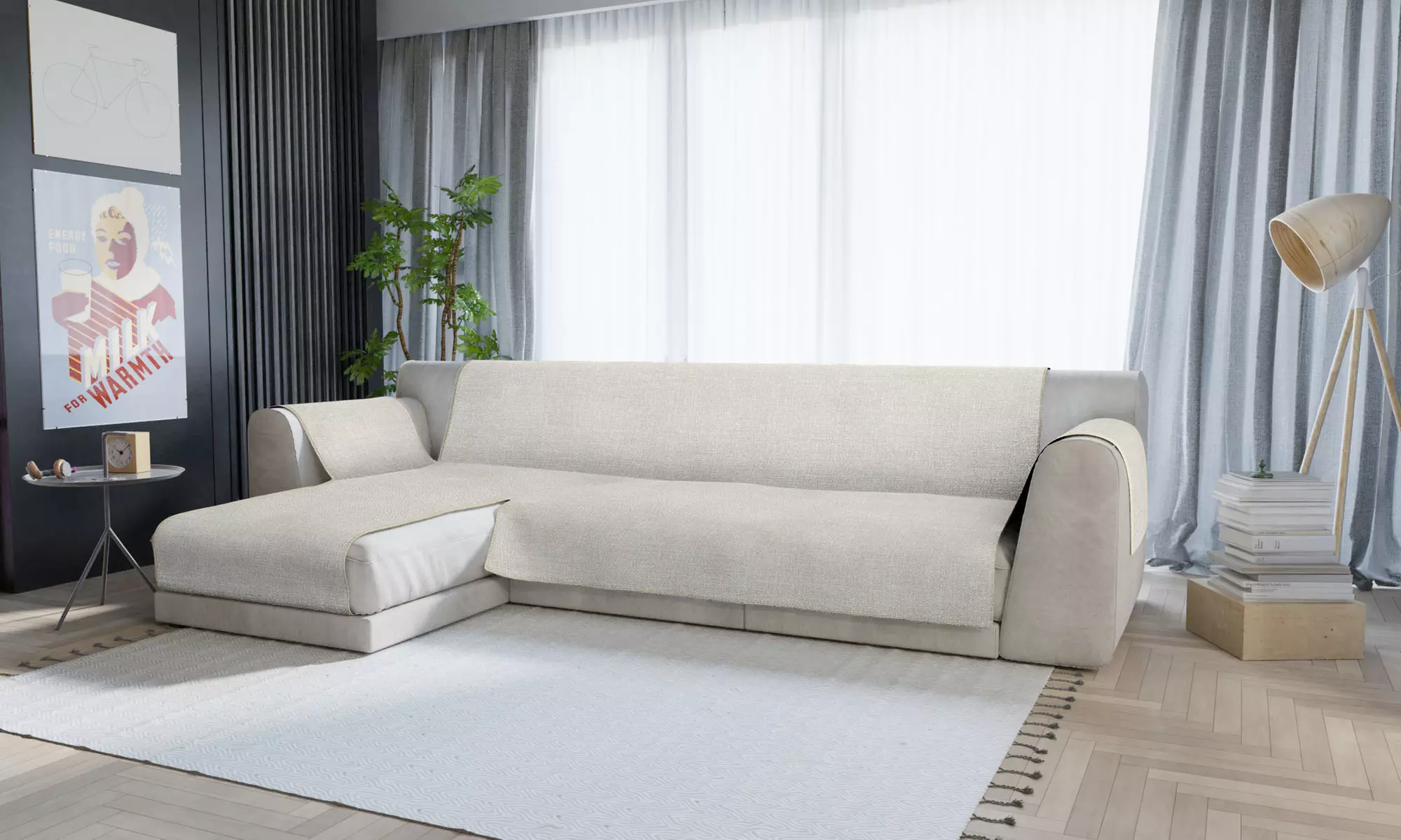 Copridivano antiscivolo con penisola