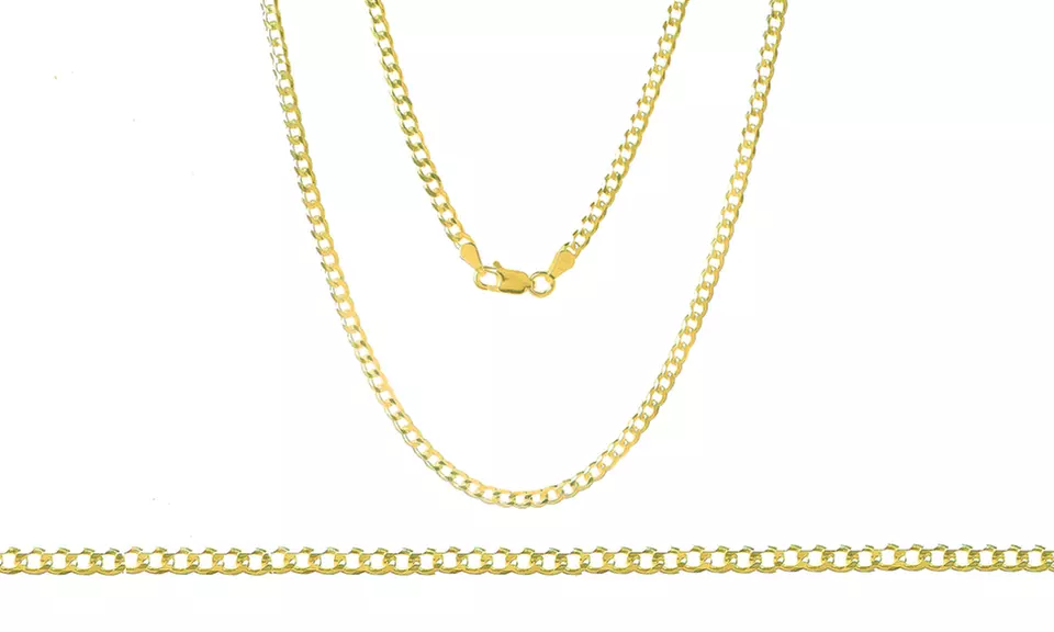Solid Italian Curb Chains in 14K Gold over Sterling Silver - Primary Image