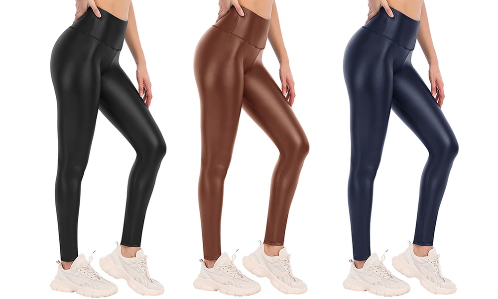 Plus Size Full-Length Wet Look Leggings with Elasticated Waistband