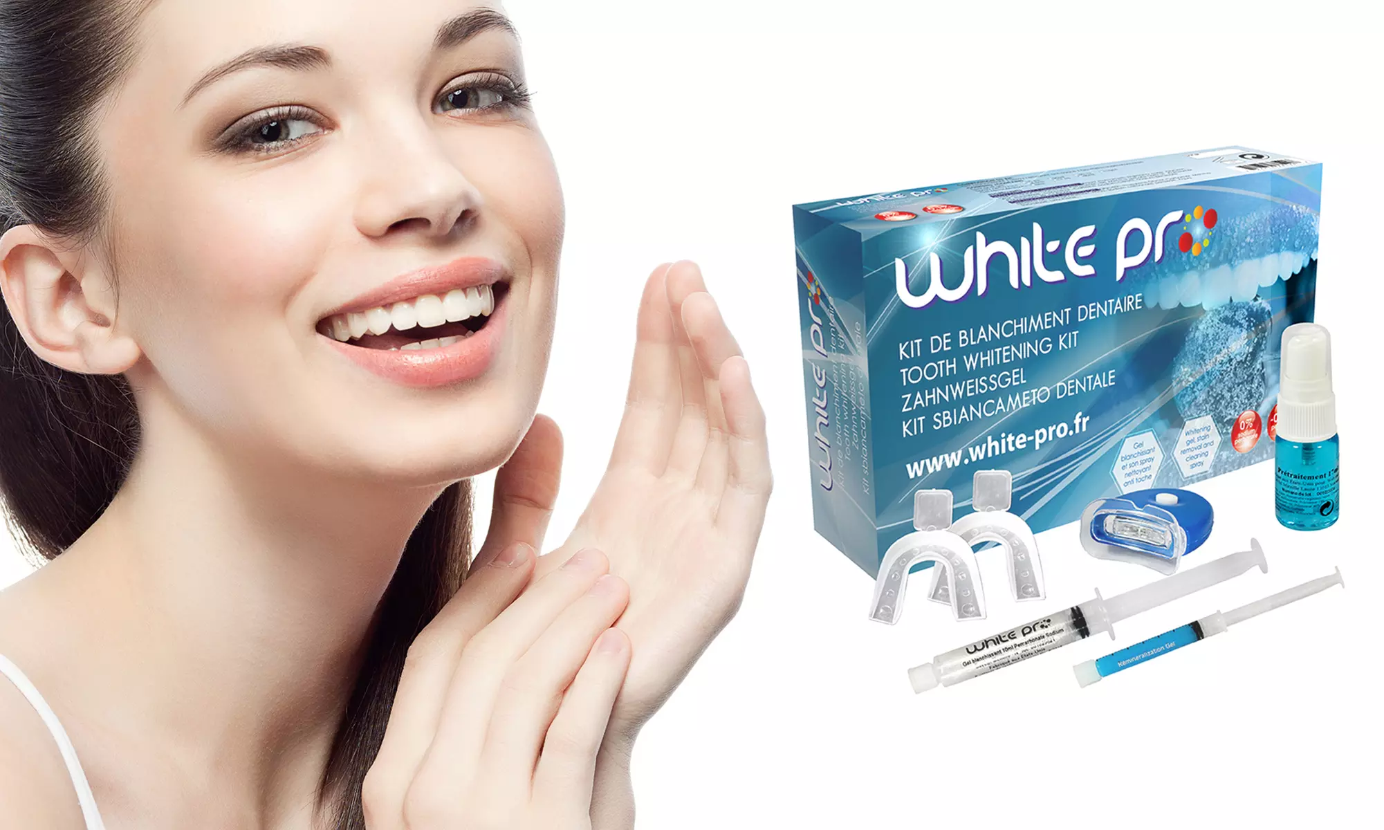 Kits de blanchiment dentaire complets White Pro avec ou sans recharges 10ml, stylo et mousse - Primary Image