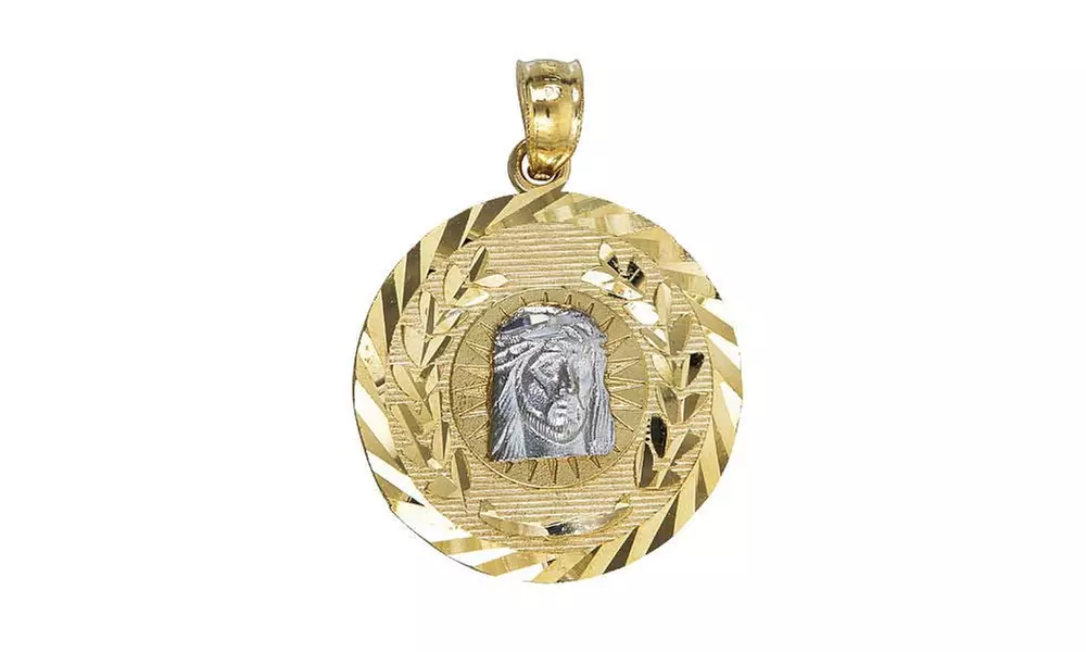 14K Yellow & White Gold Jesus Religious Amulet Charm Pendant by Decadence - Primary Image
