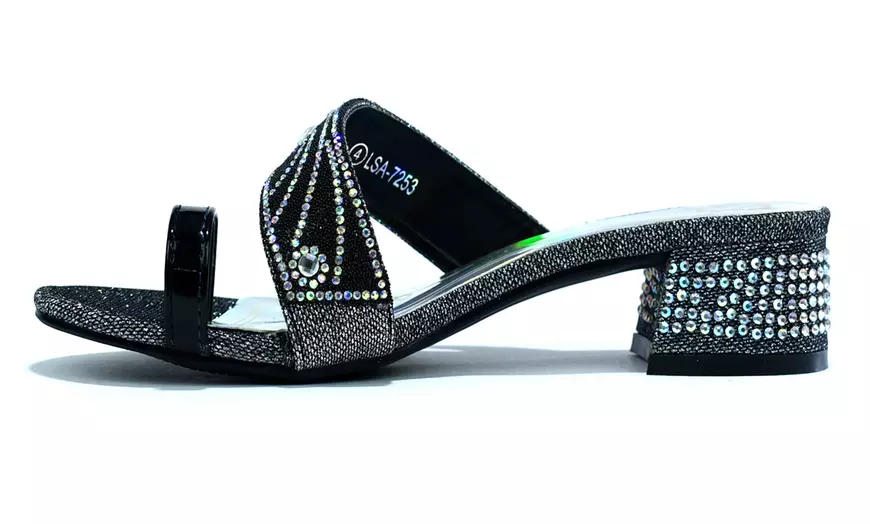 Image 3: Women's Low Heel Diamante Floral Sandals