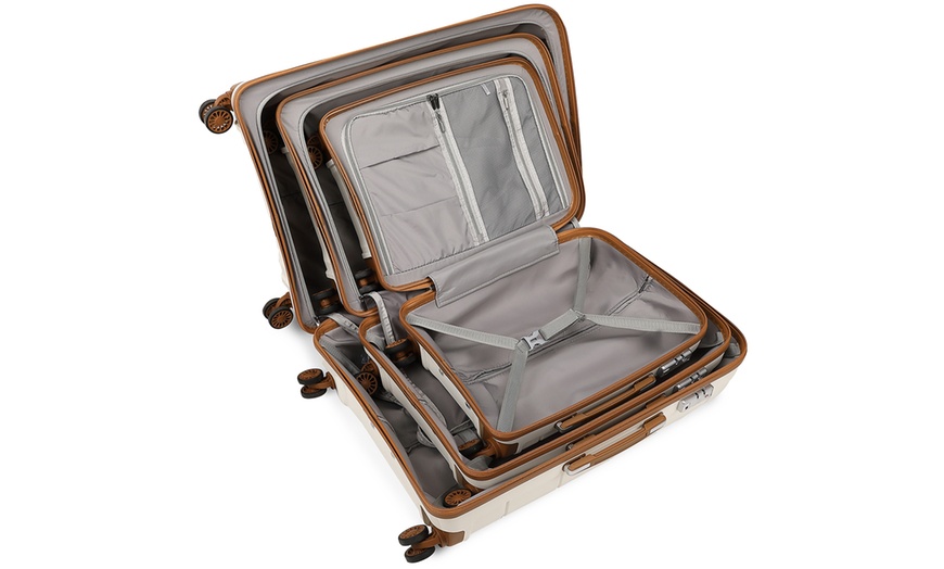 Image 3: Kono Classic Cream and Tan Hard Shell Suitcases with Lock