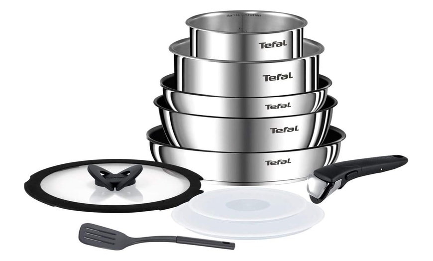 Image 4: Tefal Ingenio Titanium Stainless Steel 10pc Set - Removable Handle, Non-Stick, Induction Ready