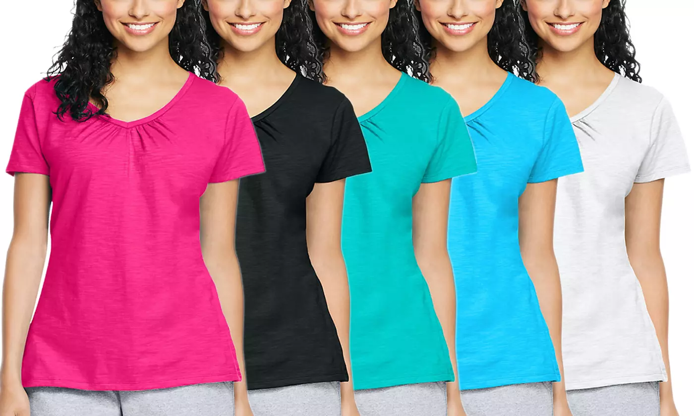 Hanes Women's Slub Jersey Shirred V-Neck Shirt - Primary Image