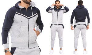 V-Panelled Fleece Zipper Hoodie and Joggers Set